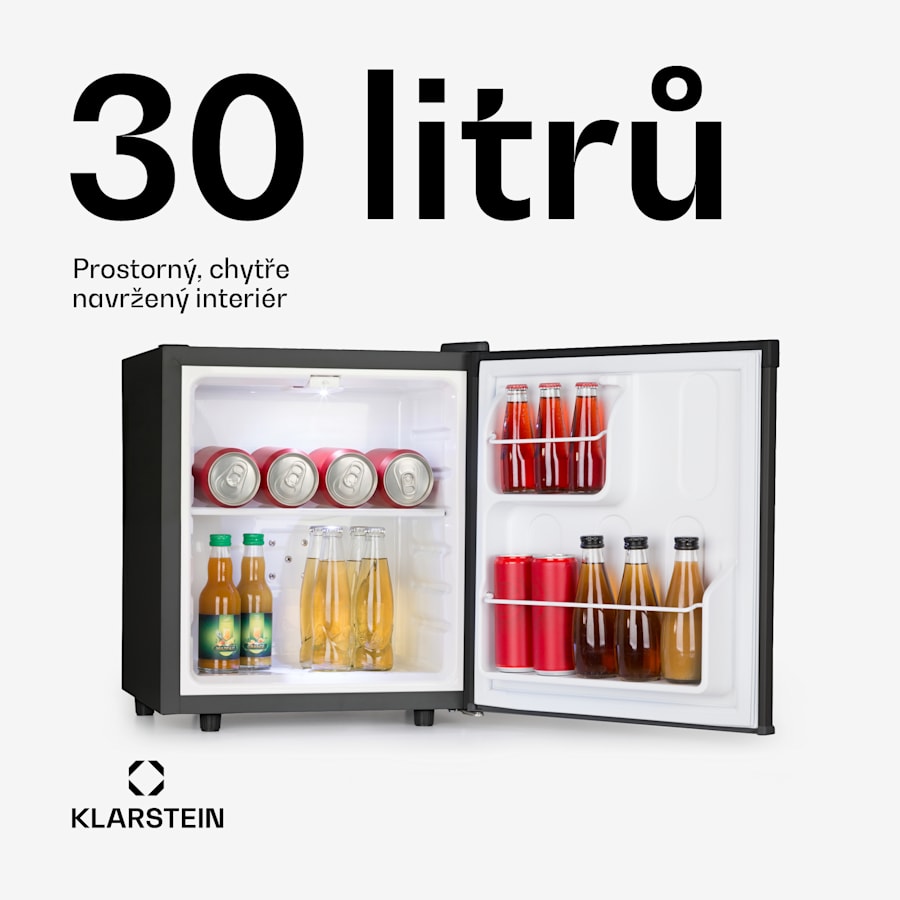 klarstein silent cool, lednice, 30 l, arctic fox cooling, energetická třída f, černá klarstein silent cool, lednice, 30 l, arctic fox cooling, energetická třída f, černá