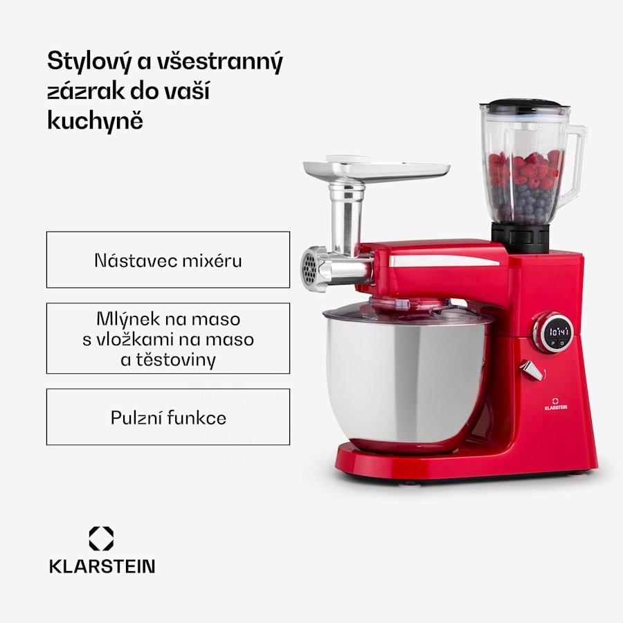 klarstein renata rossa, kuchyňský robot, 3 v 1, 2000 w, 2,7 hp, 10 l, nerezová ocel, bez bpa klarstein renata rossa, kuchyňský robot, 3 v 1, 2000 w, 2,7 hp, 10 l, nerezová ocel, bez bpa