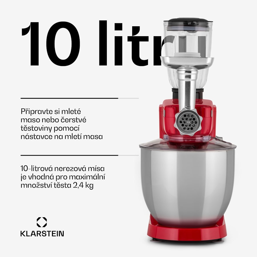 klarstein renata rossa, kuchyňský robot, 3 v 1, 2000 w, 2,7 hp, 10 l, nerezová ocel, bez bpa klarstein renata rossa, kuchyňský robot, 3 v 1, 2000 w, 2,7 hp, 10 l, nerezová ocel, bez bpa