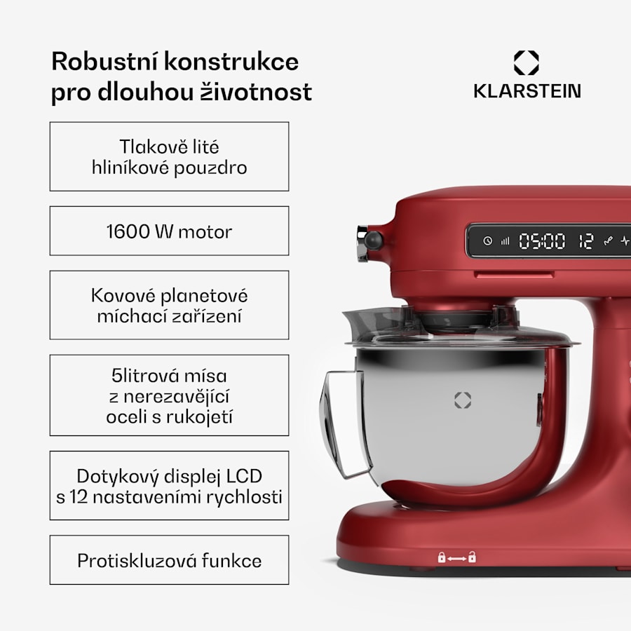klarstein chiara kuchyňský robot, 1600 w, 12 nastavení, mísa z nerezavějící oceli, lcd displej, včetně příslušenství klarstein chiara kuchyňský robot, 1600 w, 12 nastavení, mísa z nerezavějící oceli, lcd displej, včetně příslušenství