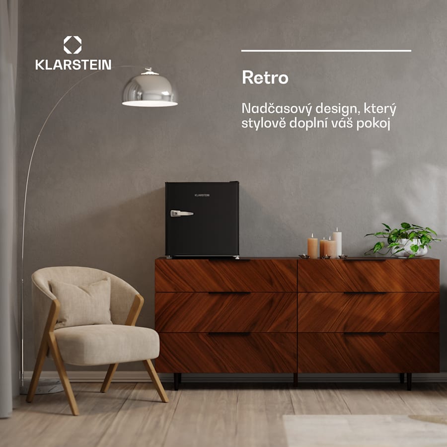 klarstein mini lednička irene, retro, 46 l, 37 db tichý provoz, eek d, 0 10 °c klarstein mini lednička irene, retro, 46 l, 37 db tichý provoz, eek d, 0 10 °c