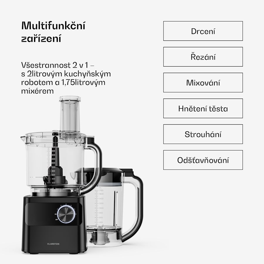 klarstein velaire kuchyňský robot s mixérem, krájení, hnětení a mixování 1200w 2l robot/1,75l mixér klarstein velaire kuchyňský robot s mixérem, krájení, hnětení a mixování 1200w 2l robot/1,75l mixér